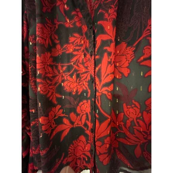 CHICO’S Sheer Floral Ruffle Button Down Chiffon Blouse Size 18 (3.5) Whimsigoth - Picture 9 of 12